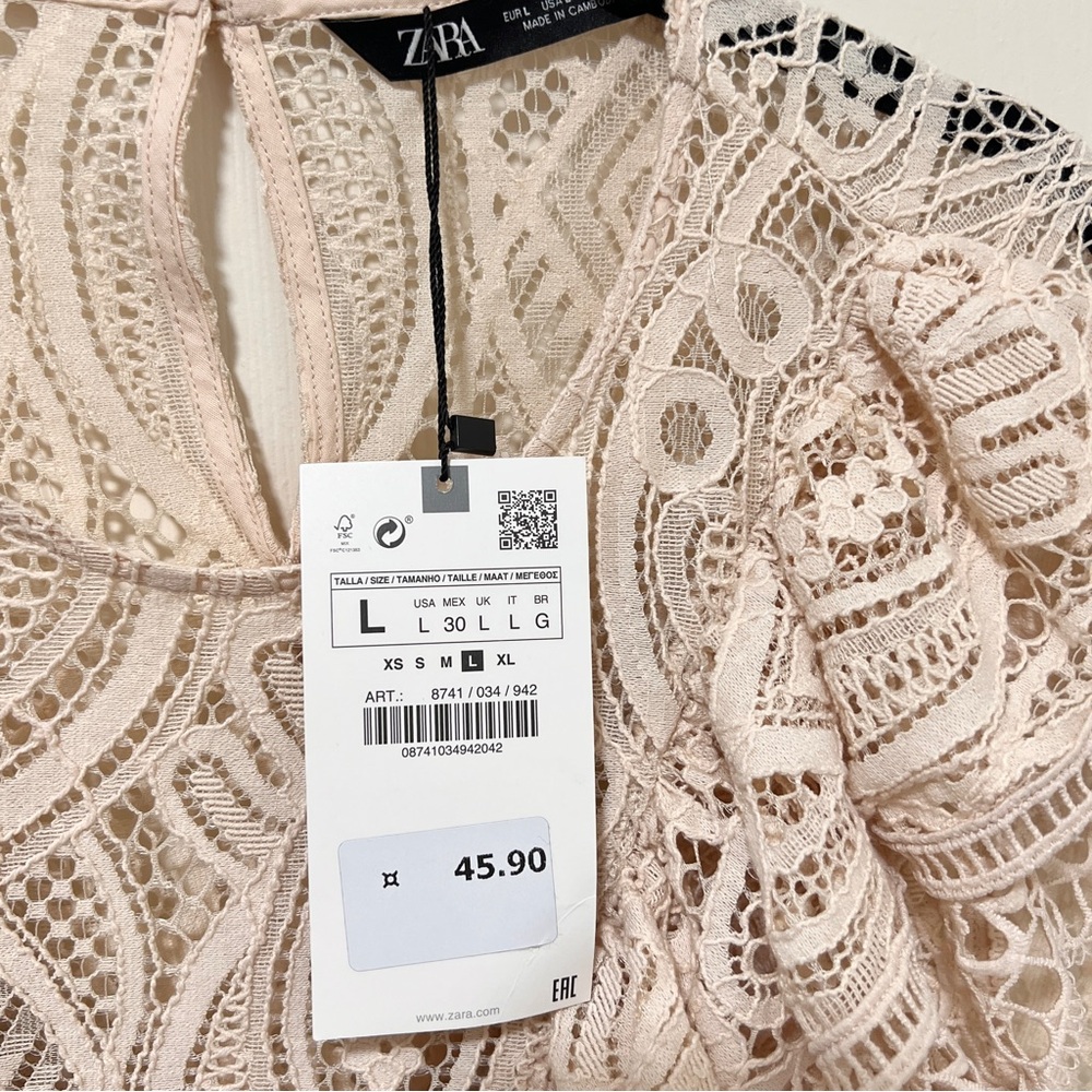 NEW Zara Ruffle Lace Cream Top Large - Picture 3 of 6